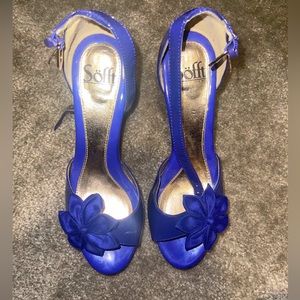 Blue Floral and Cork High Heels